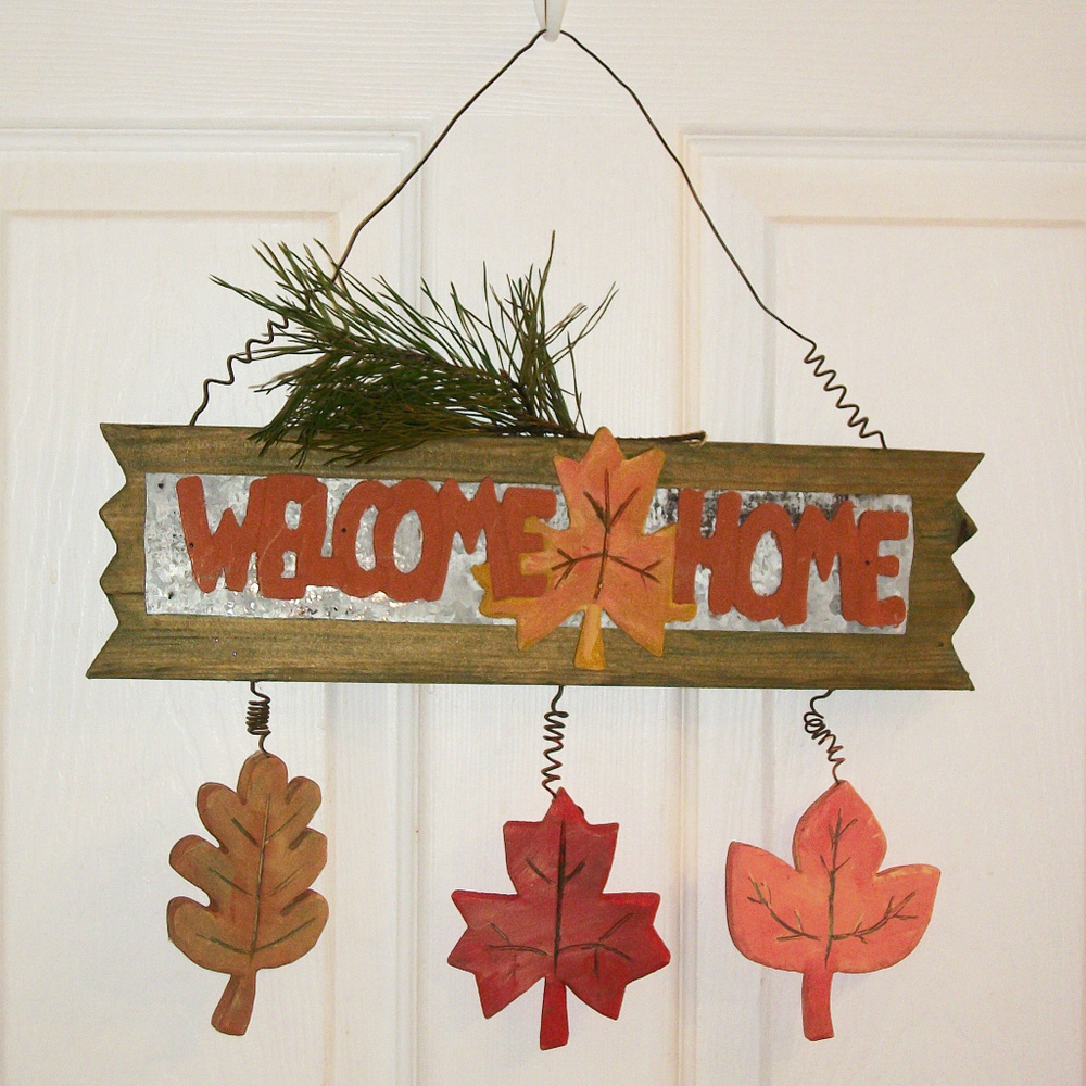 ❄️HP❄️Wood & Metal Welcome Home Sign Wall Hanging